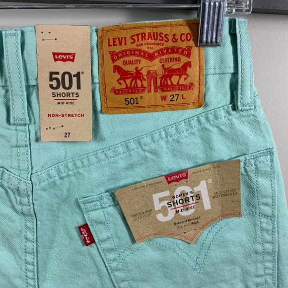 LEVI’S pastel mint 501 jeans shorts mid rise W27 - Picture 7 of 12